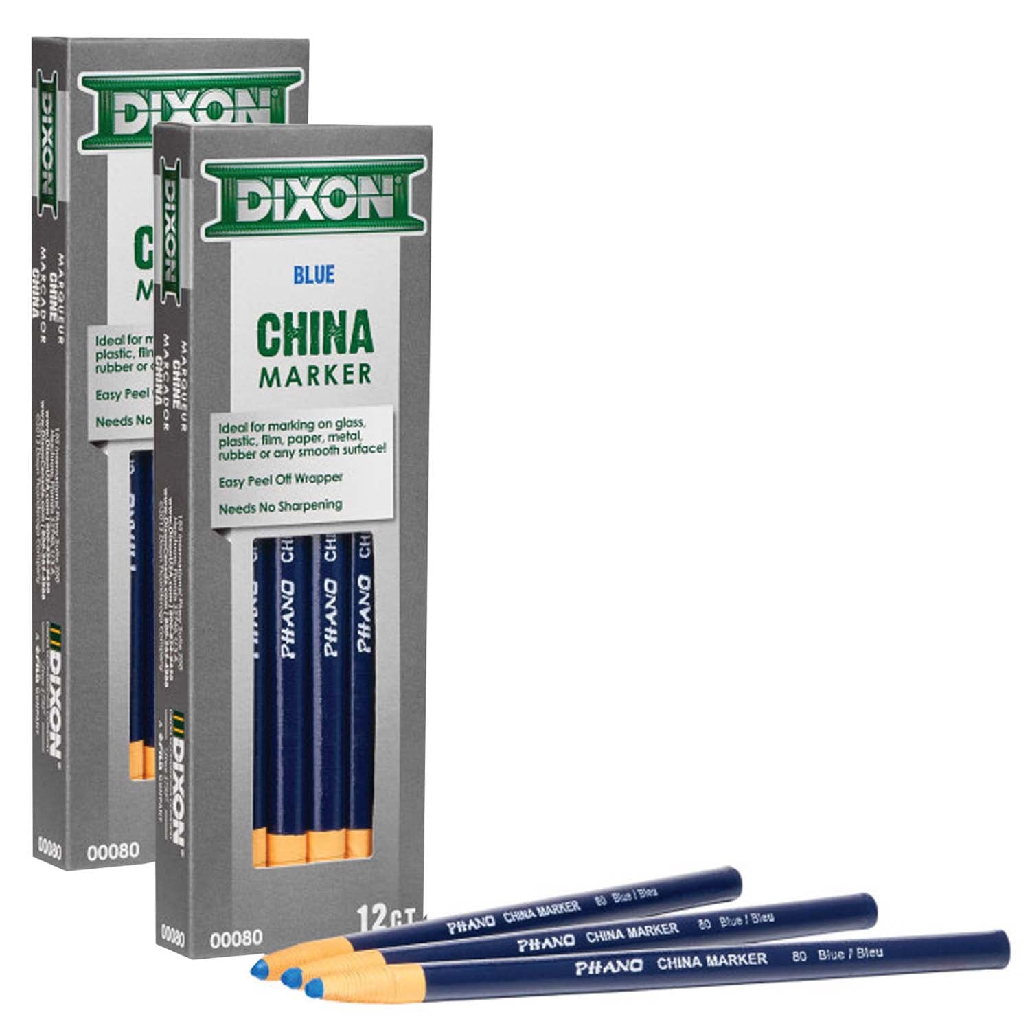 Phano China Markers, Blue, 12 Per Pack, 2 Packs - A1 School Supplies