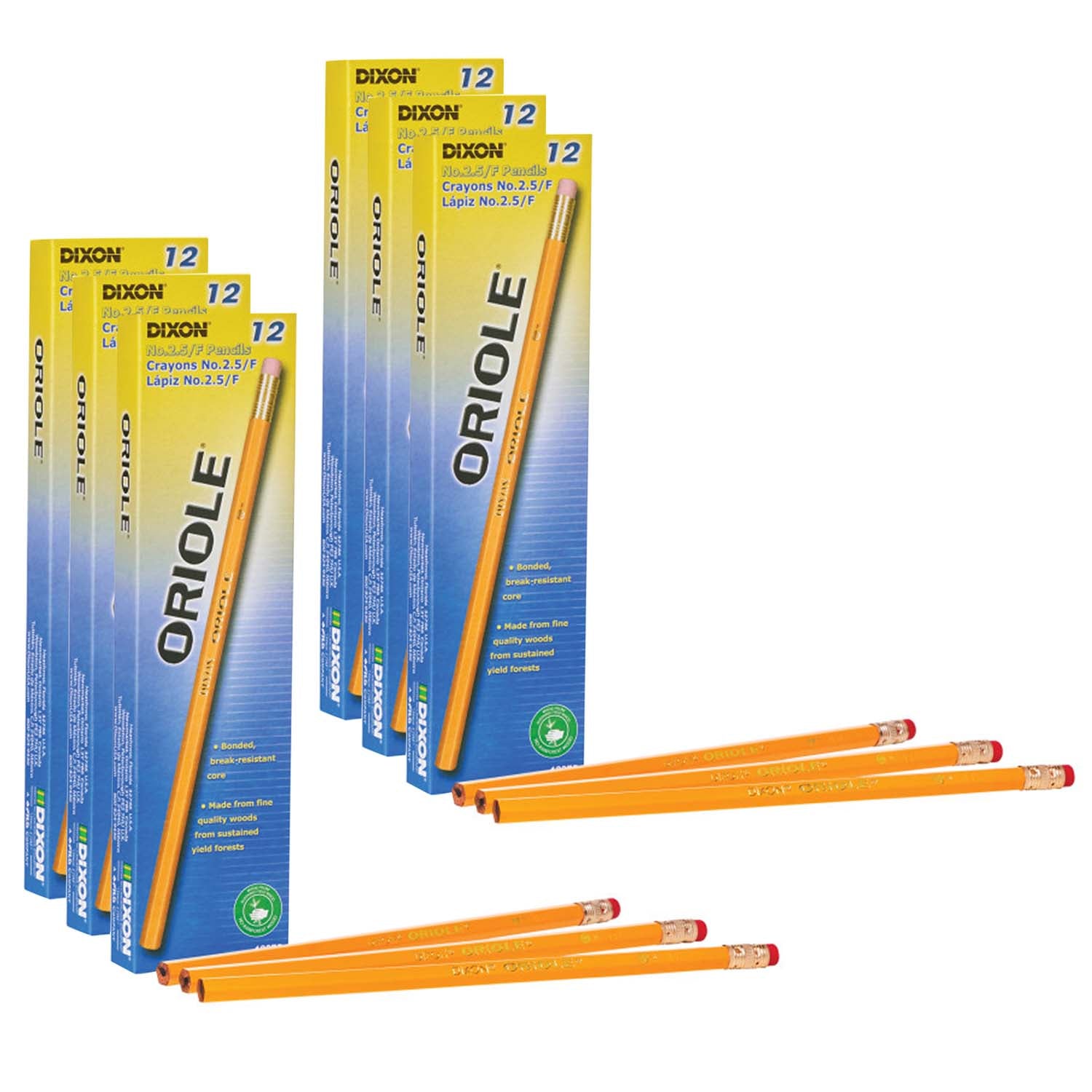 Pencils, No. 2.5 Medium Yellow, Unsharpened, 12 Per Box, 6 Boxes - A1 School Supplies