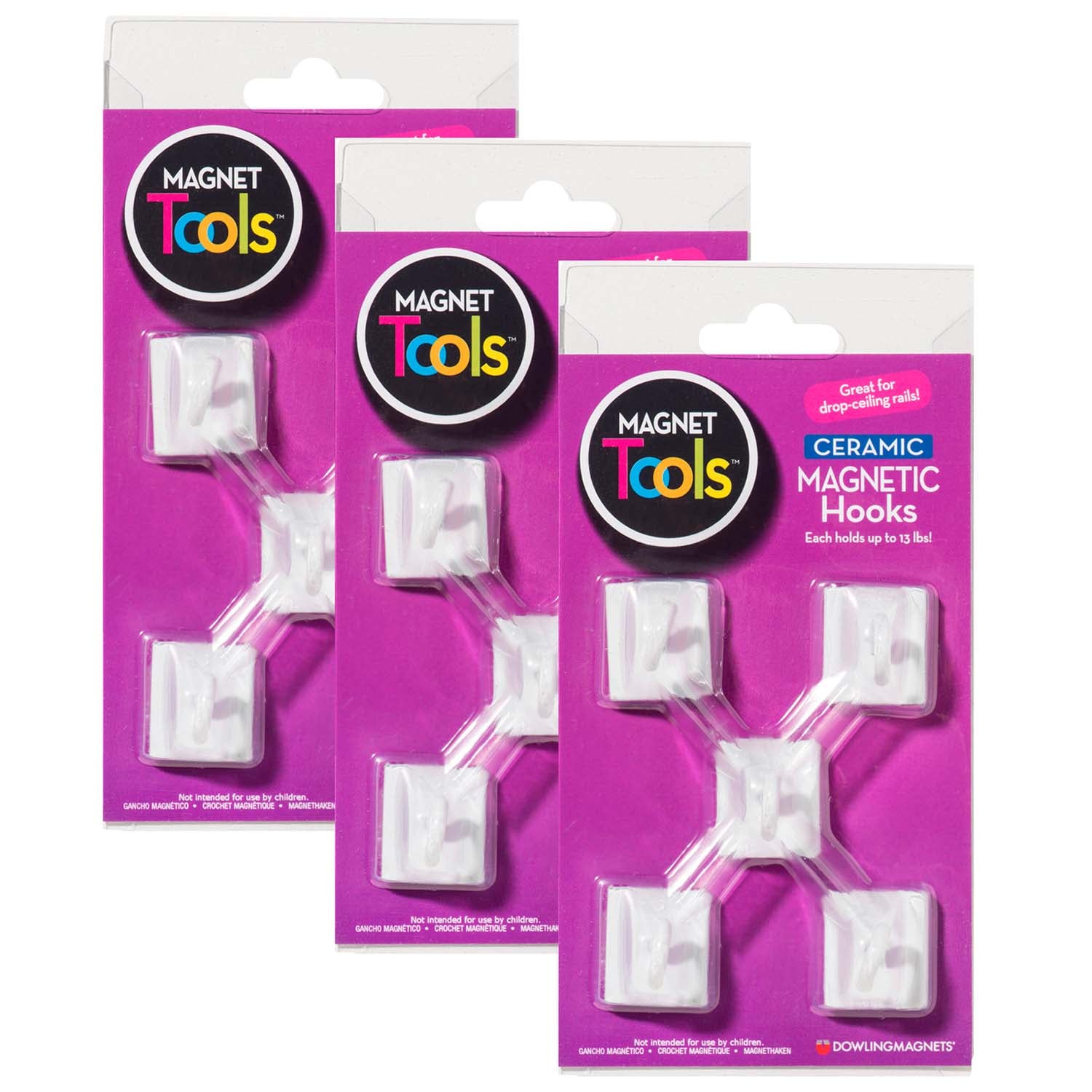 Ceramic Magnetic Ceiling Hooks, 5 Per Pack, 3 Packs - A1 School Supplies