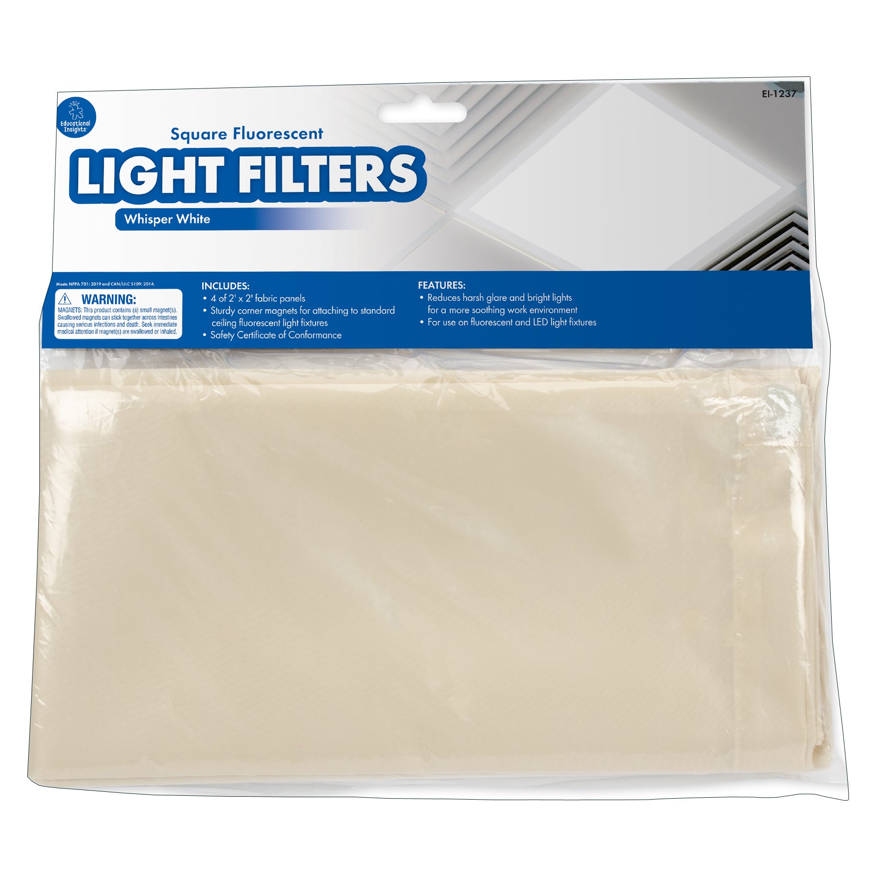 Classroom Light Filters, 2' x 2', Whisper White, Set of 4 - A1 School Supplies