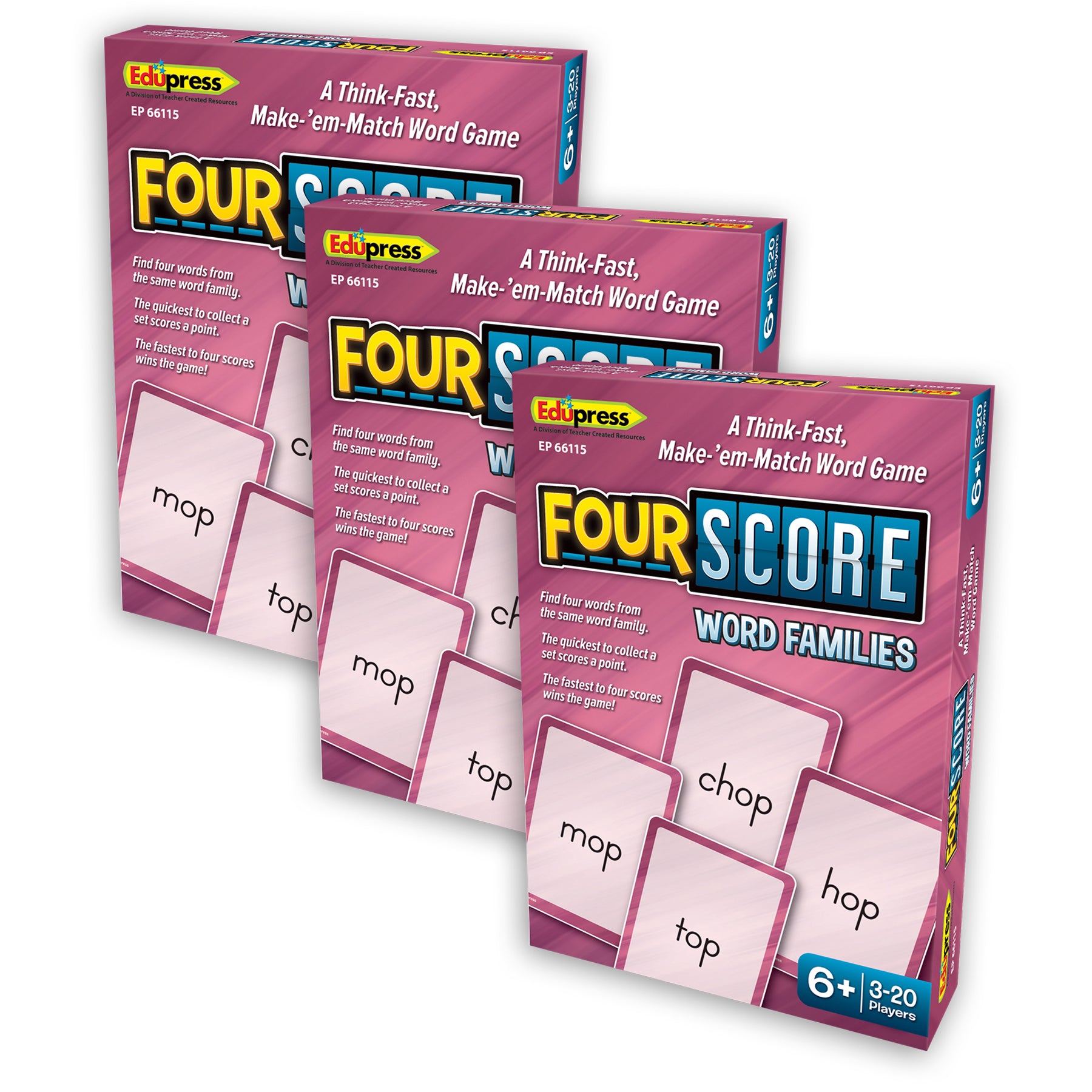 Four Score Card Game: Word Families, Pack of 3 - A1 School Supplies