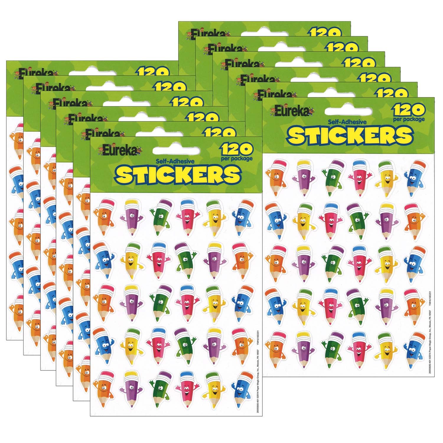 Pencil Smiley Faces Theme Stickers, 120 Per Pack, 12 Packs - A1 School Supplies