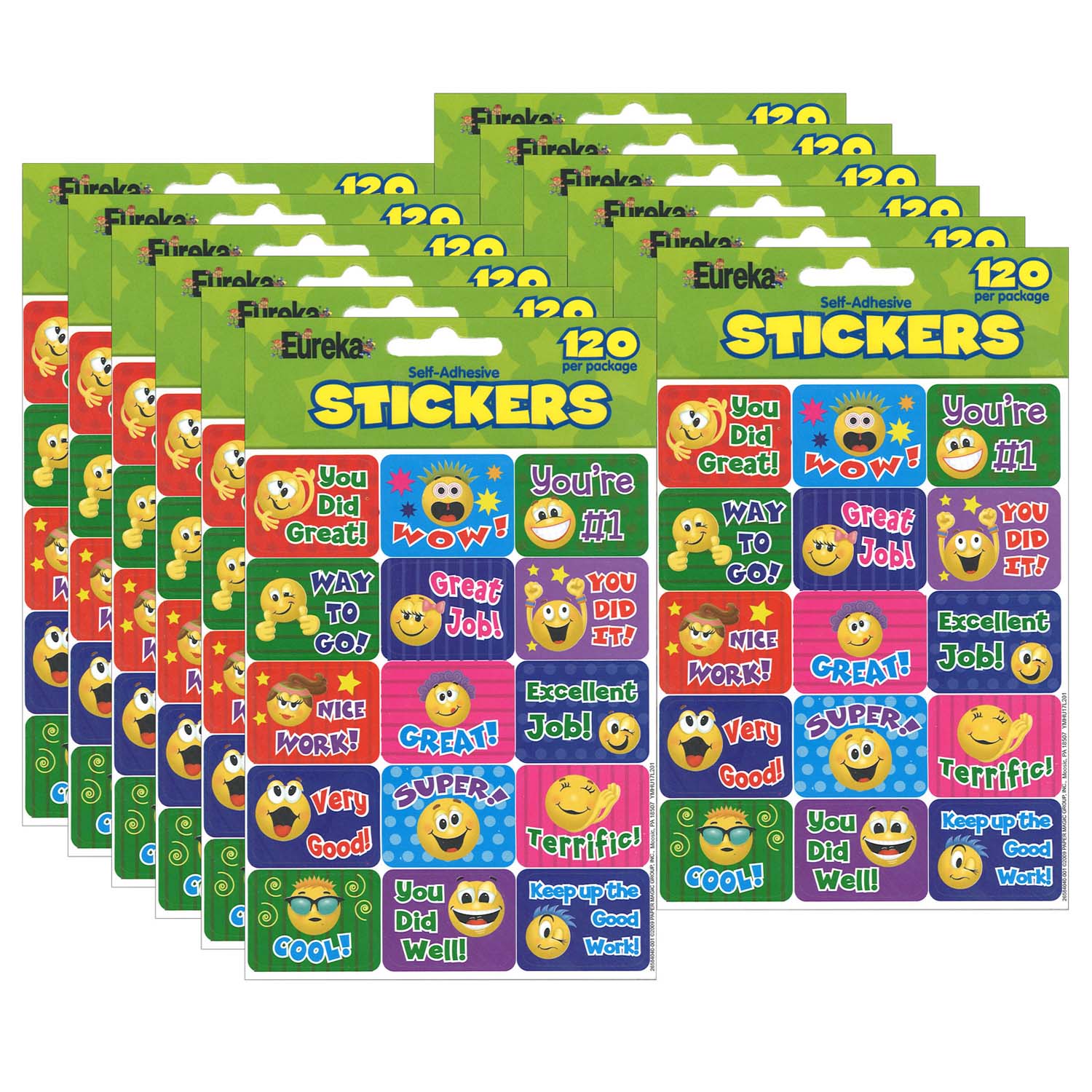 Emoticons Success Stickers, 120 Per Pack, 12 Packs - A1 School Supplies