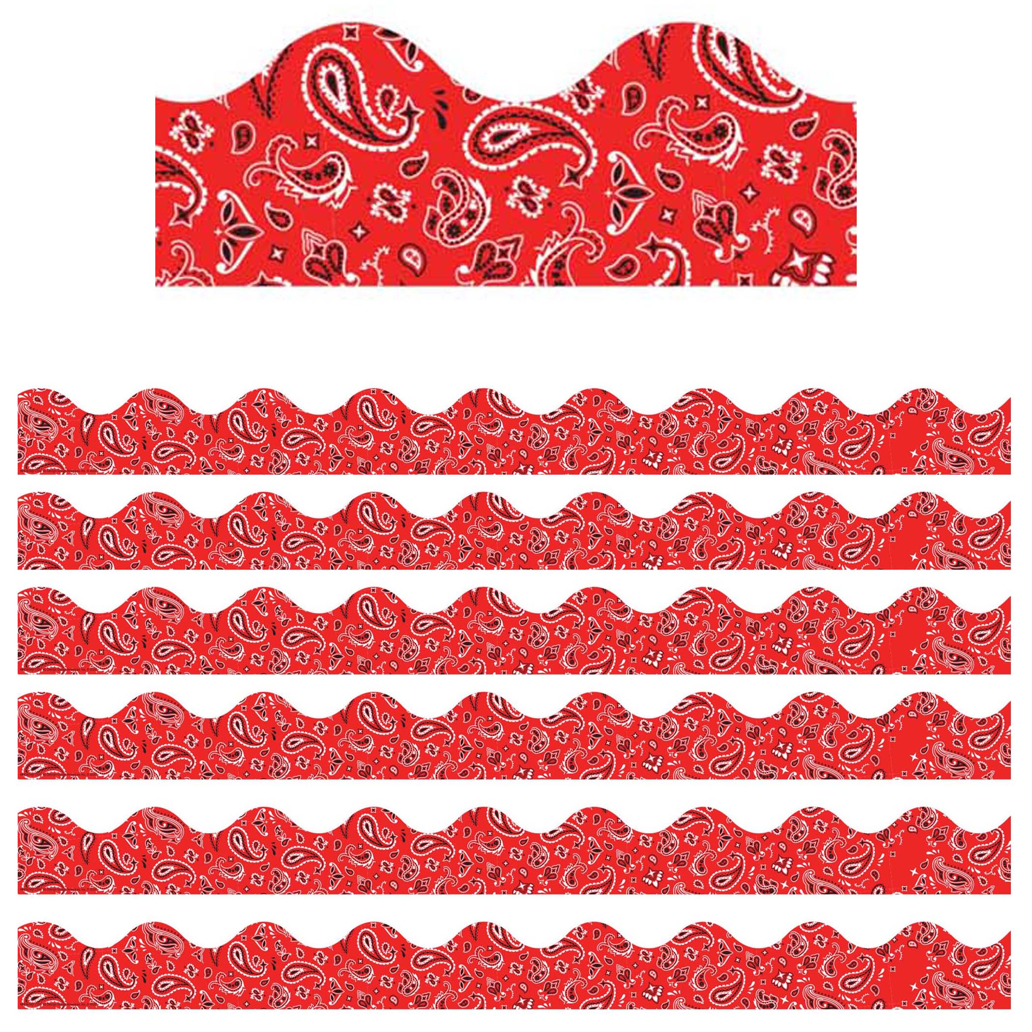 Red Bandana Extra Wide Deco Trim, 37 Feet Per Pack, 6 Packs - A1 School Supplies