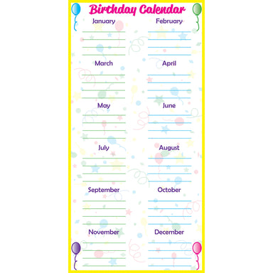 Low-Tac Birthday Calendar Vertical - A1 School Supplies