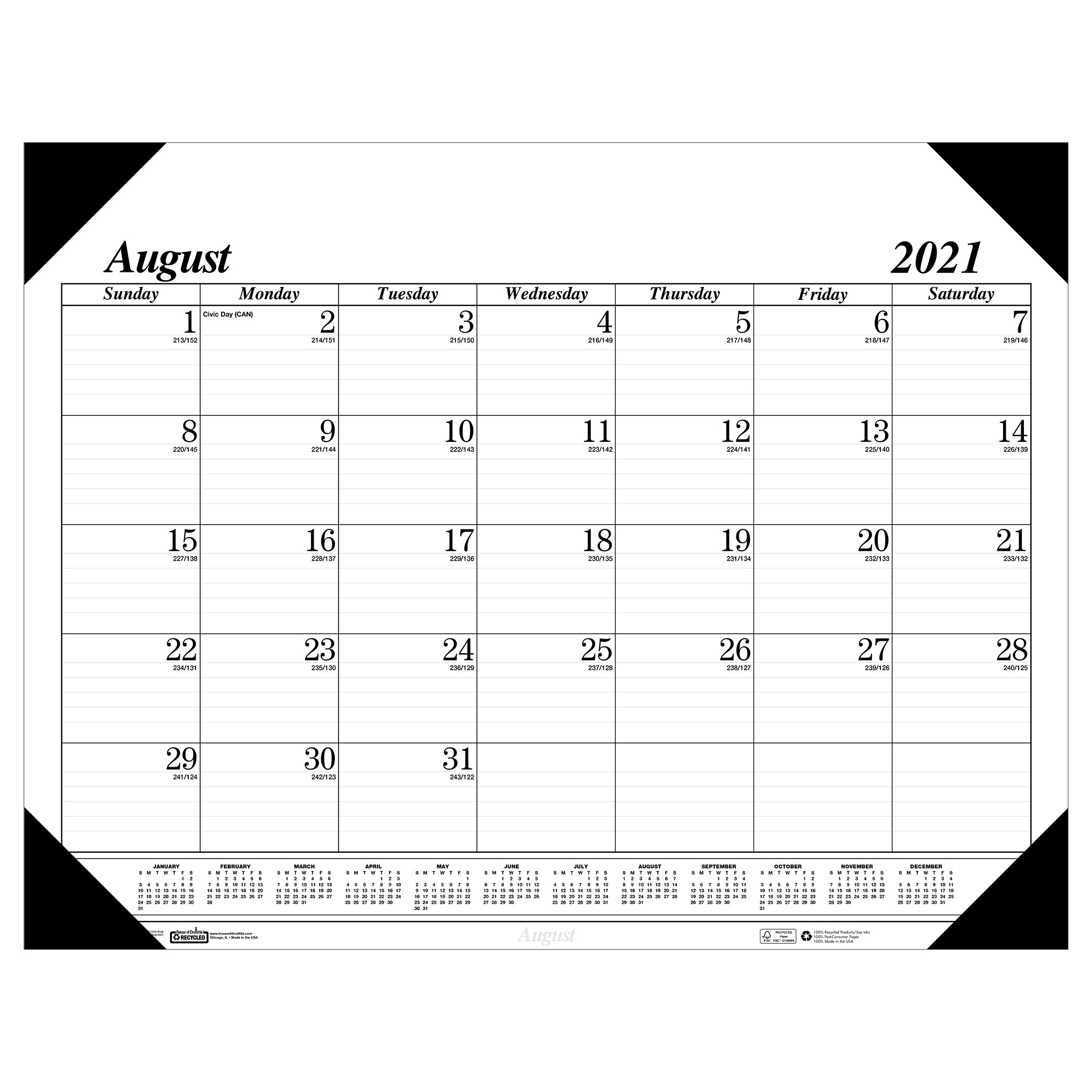 Monthly Academic Calendar Economy Desk Pad, 17 Months (Aug-Dec), 22" x 17"