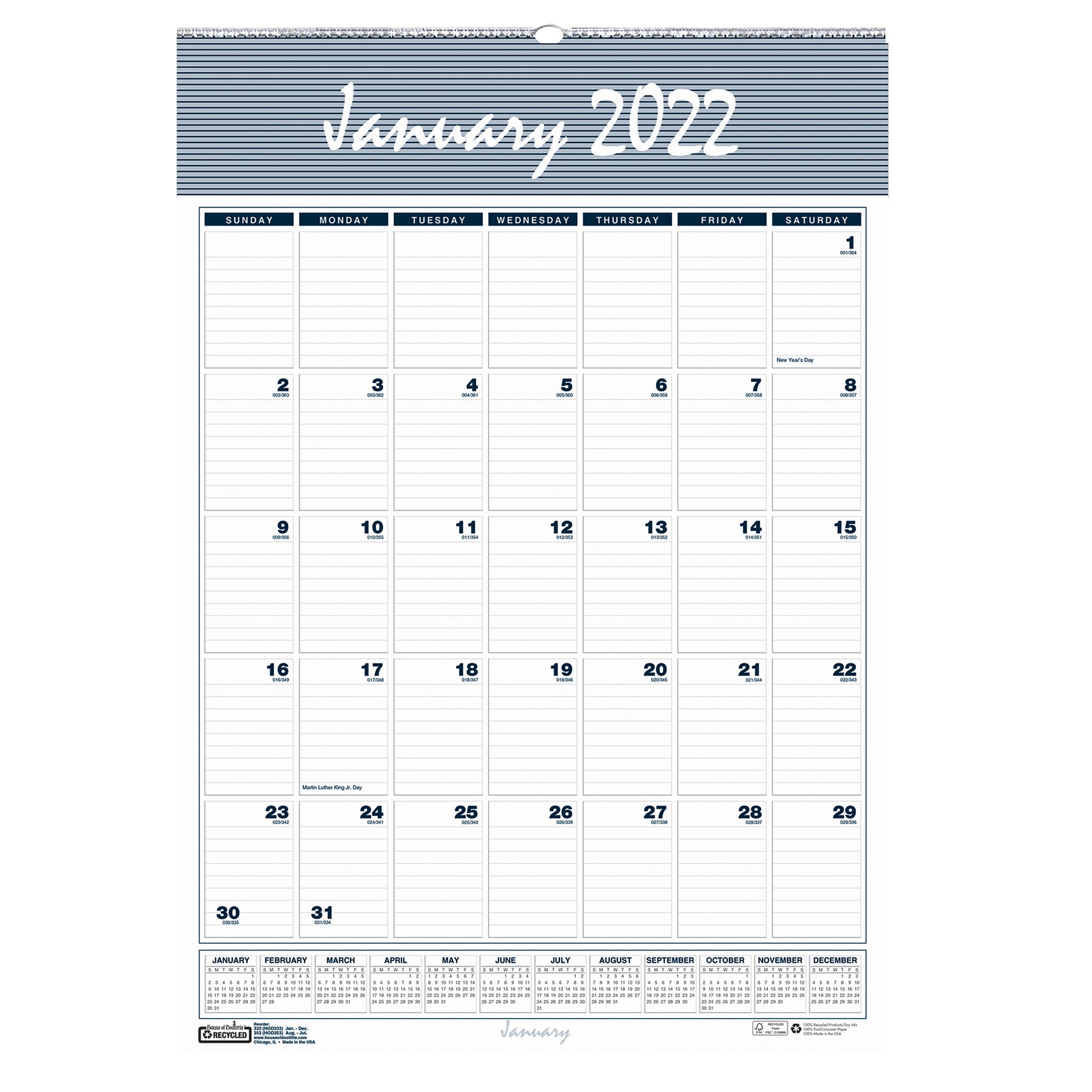 Recycled Monthly Wall Calendar Bar Harbor, 12" x 17"