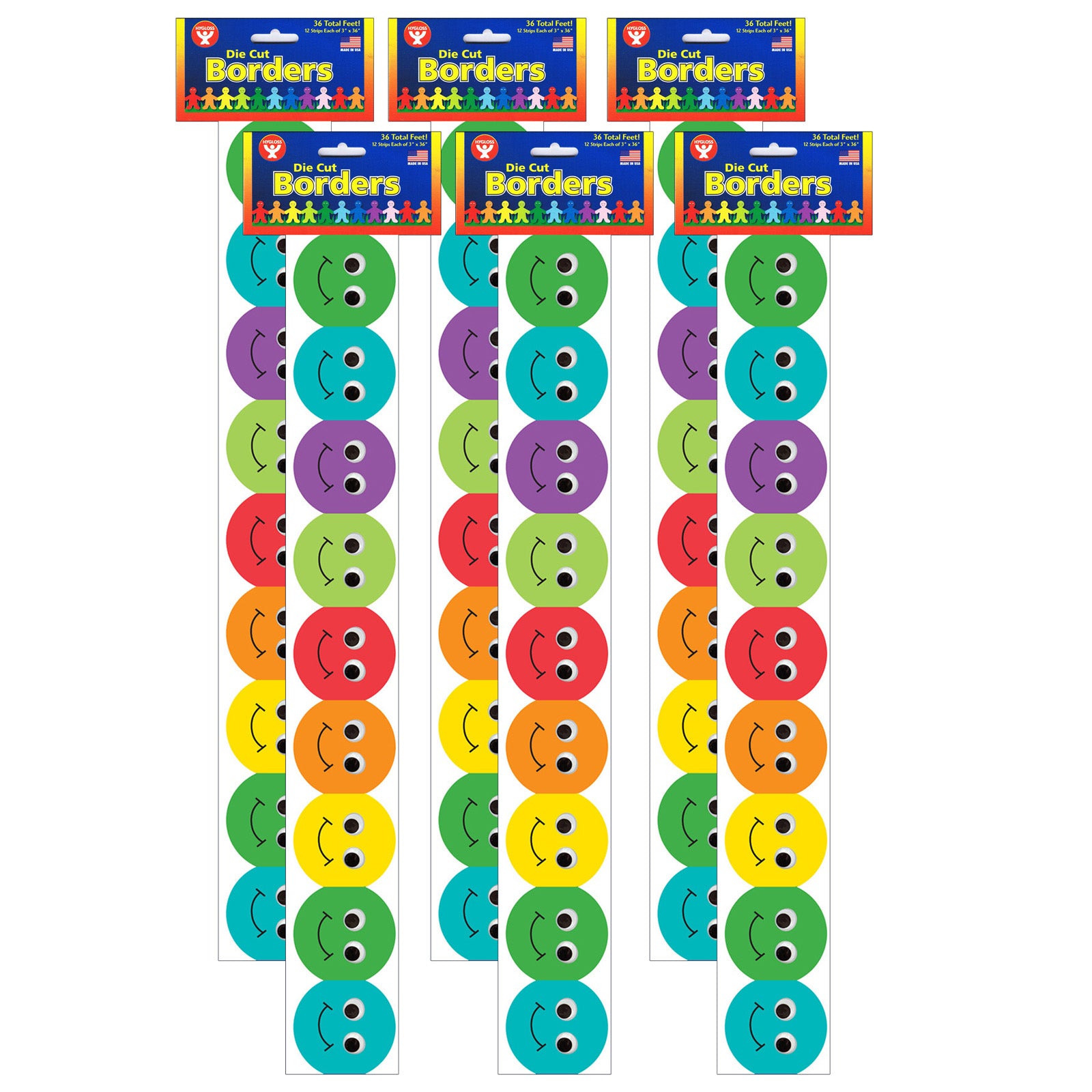 Smiley Face Mighty Brights™ Border, 36 Feet Per Pack, 6 Packs - A1 School Supplies