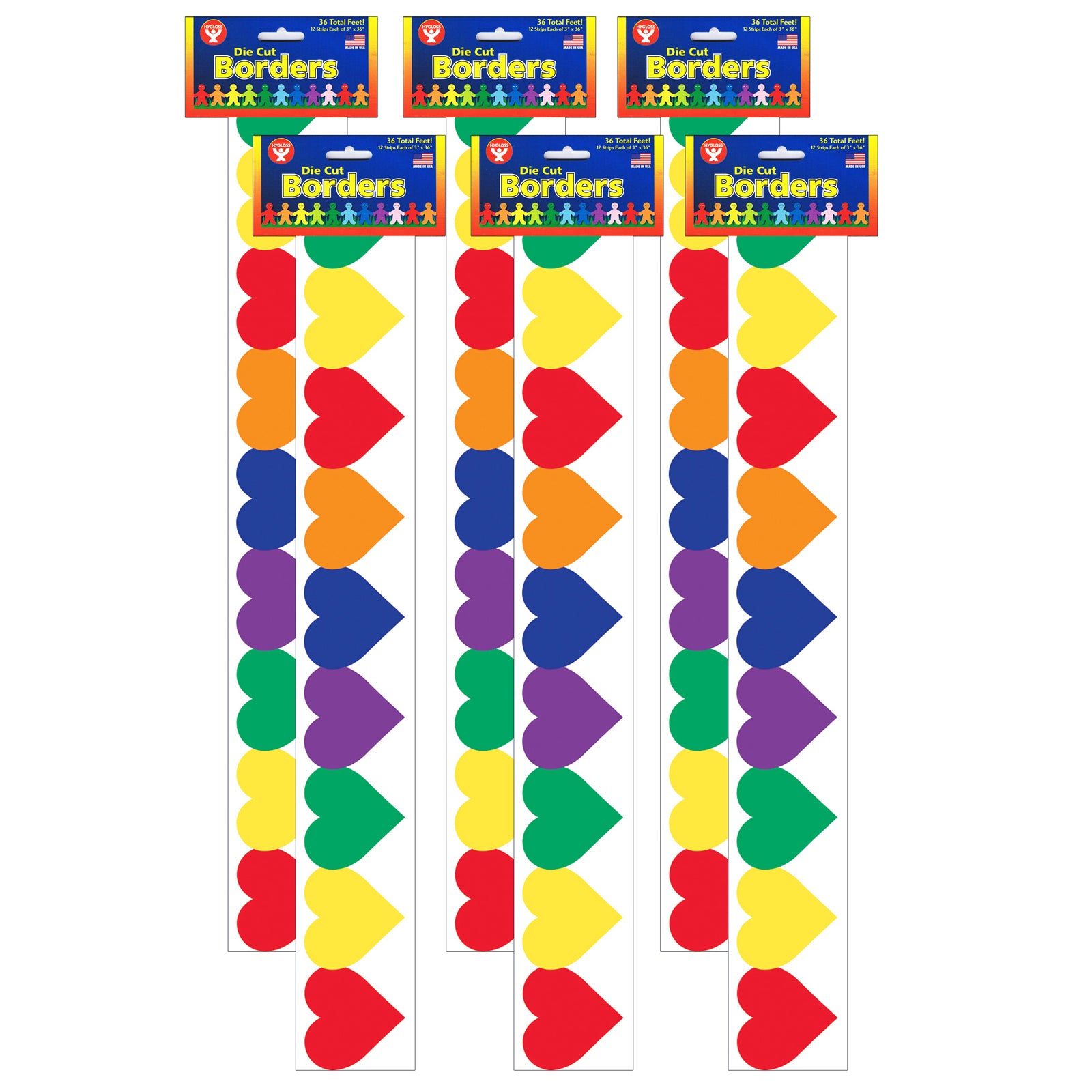 Multi-Color Hearts Border, 36 Feet Per Pack, 6 Packs - A1 School Supplies