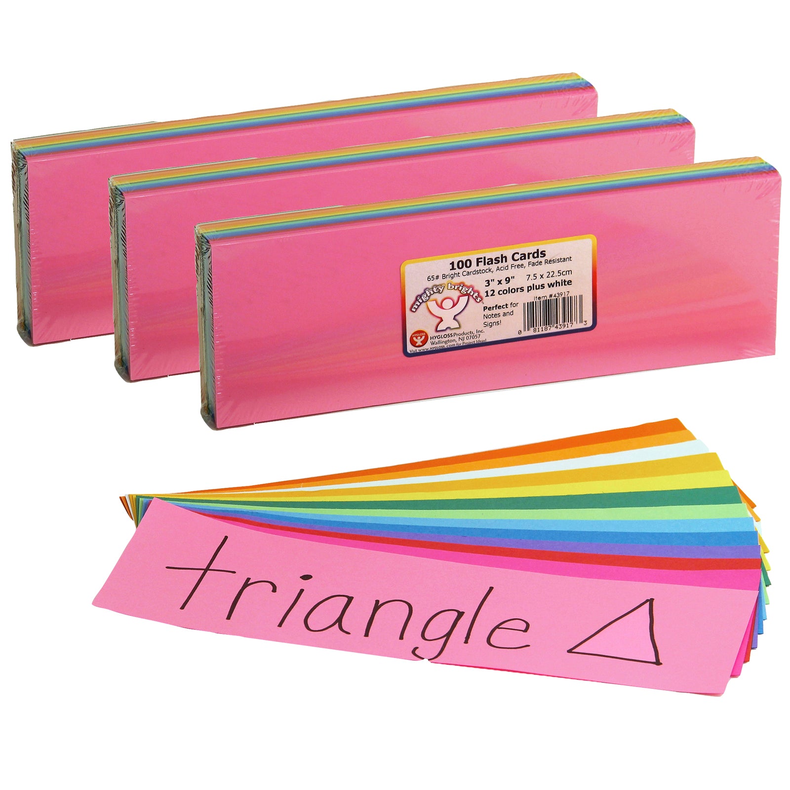 Bright Flash Cards, 3" x 9", 100 Per Pack, 3 Packs - A1 School Supplies