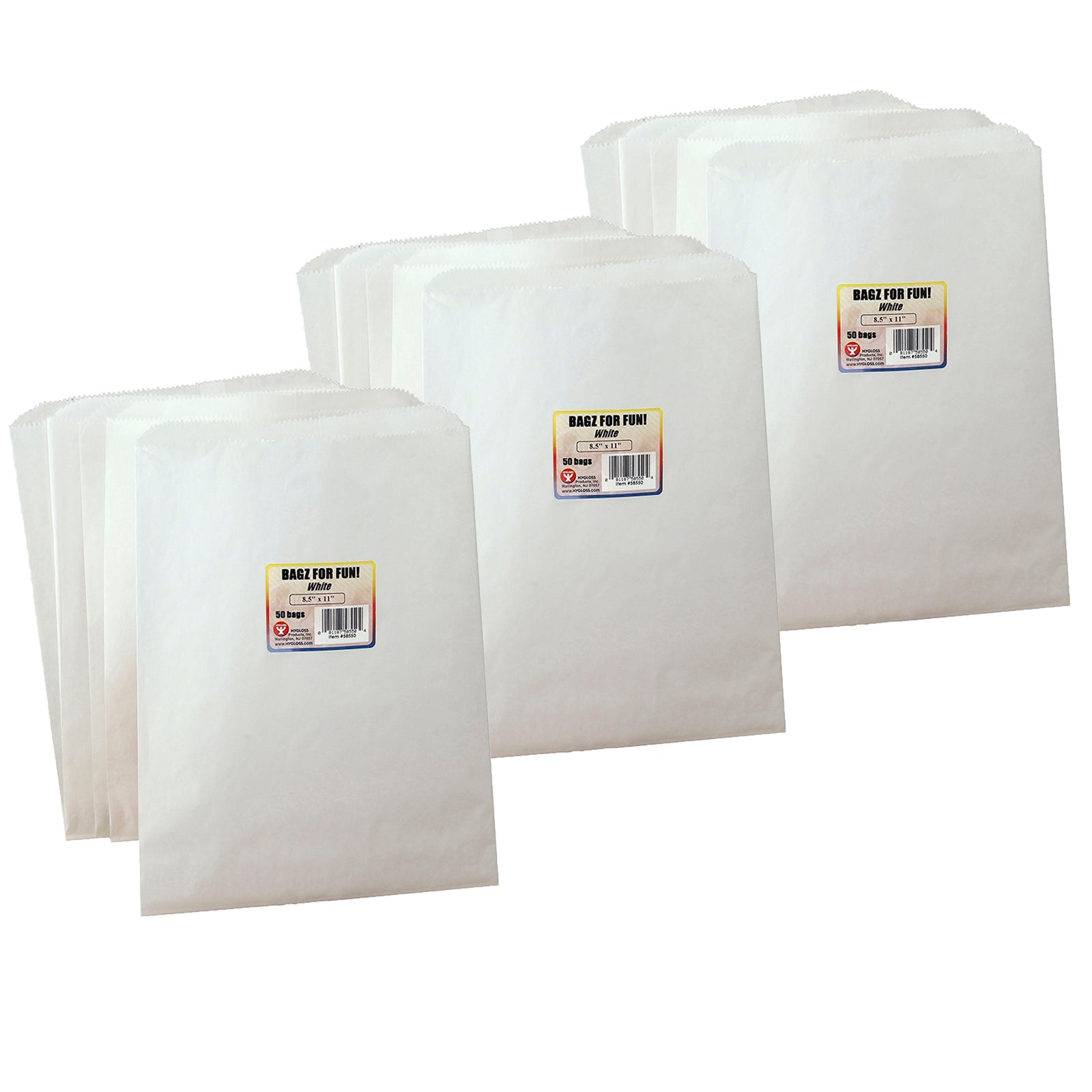 Pinch Bottom Paper Bags, 8.5" x 11", White, 50 Per Pack, 3 Packs - A1 School Supplies