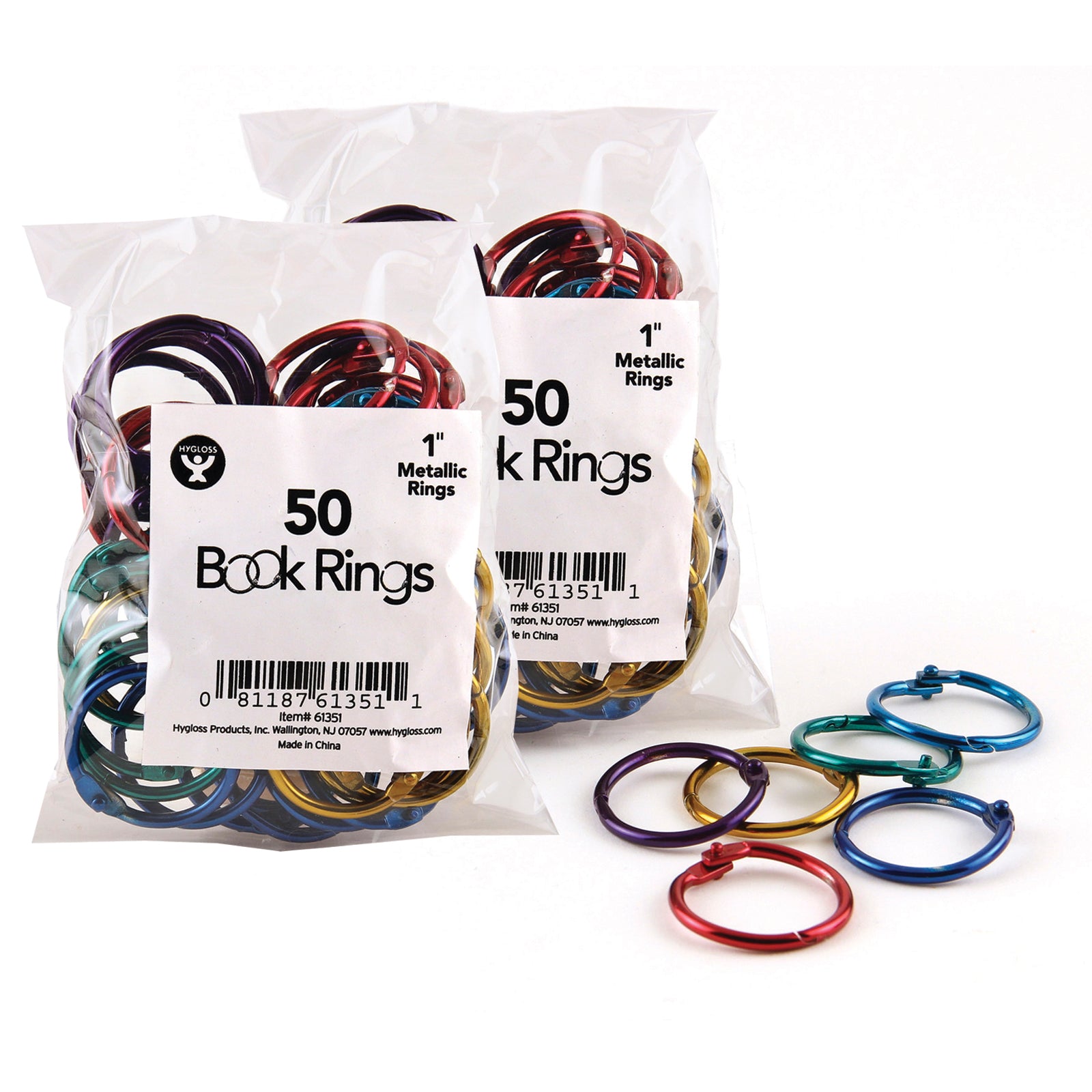 Metallic Book Rings, 1", 50 Per Pack, 2 Packs - A1 School Supplies