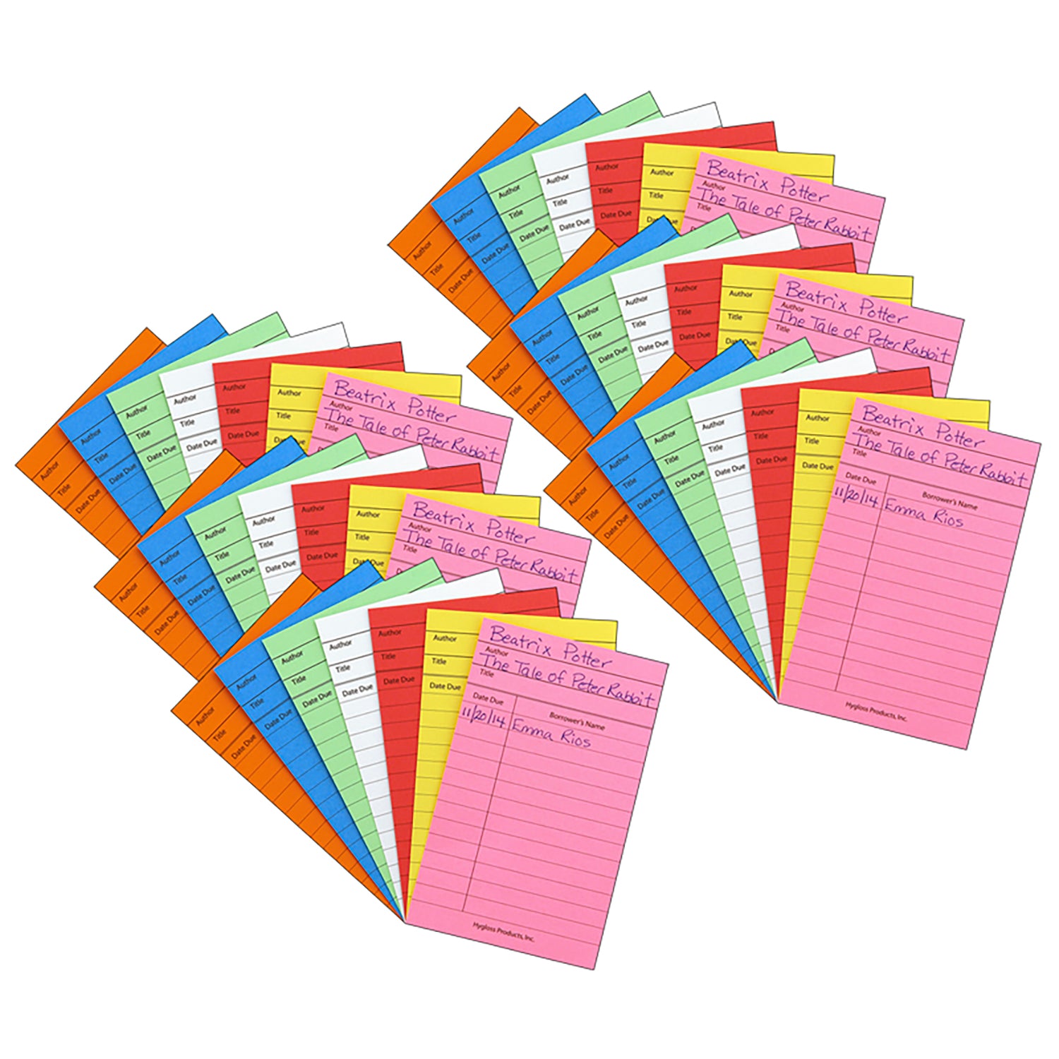 Bright Library Cards, Assorted Colors, 50 Per Pack, 6 Packs - A1 School Supplies