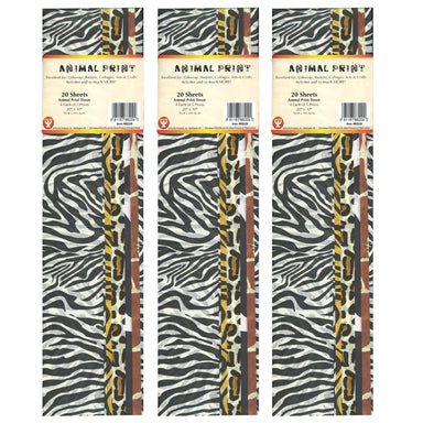 Tissue Paper, Animal Print Assortment, 20" x 30", 20 Sheets Per Pack, 3 Packs - A1 School Supplies