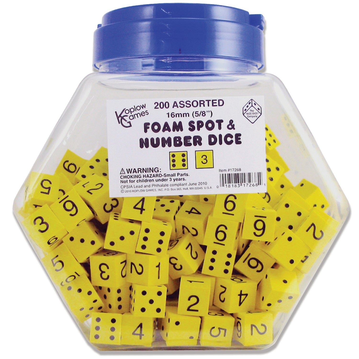 Foam Spot & Number Dice, Yellow, 16mm, Tub of 200 - A1 School Supplies