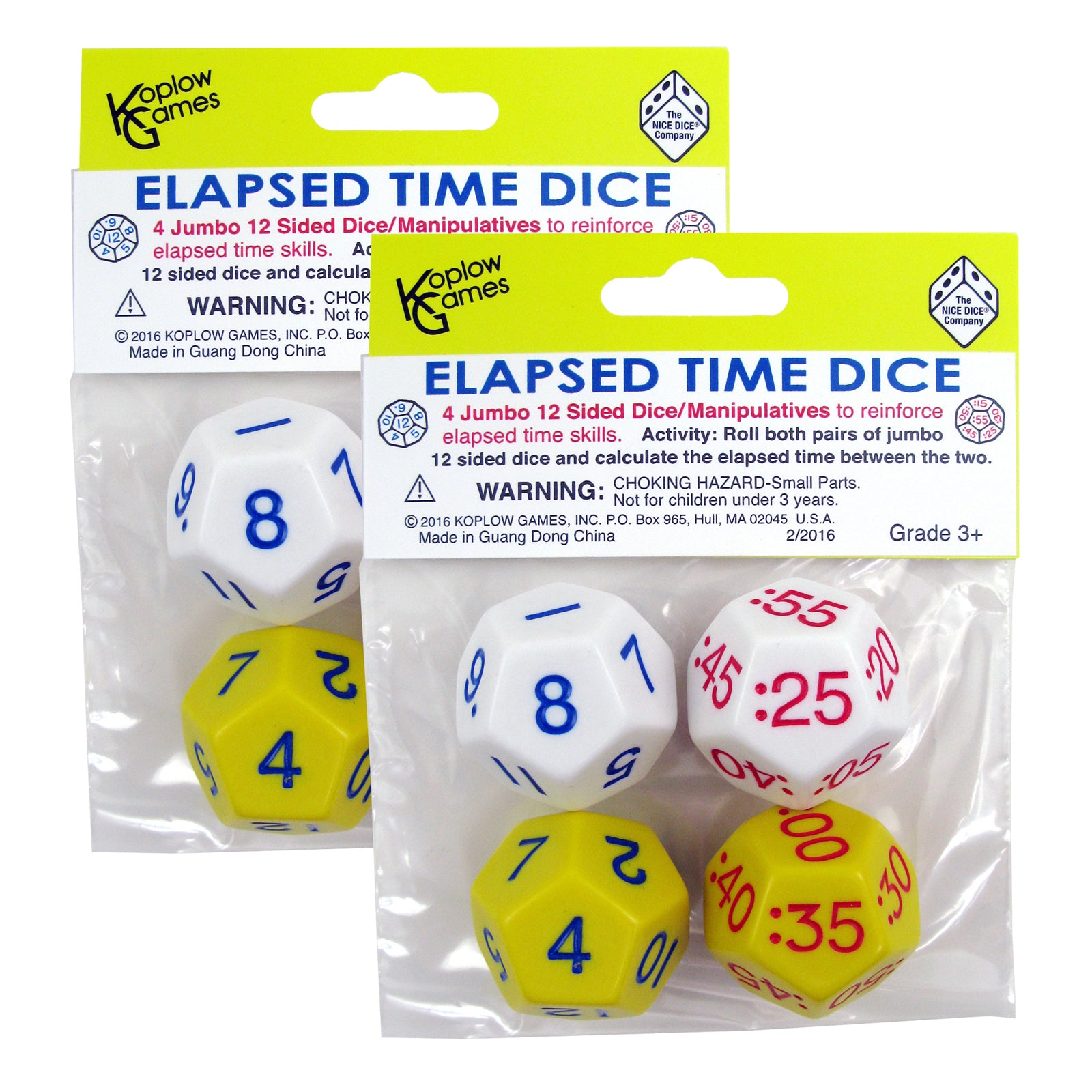 Elapsed Time Dice, 2 Pairs Per Pack, 2 Packs - A1 School Supplies