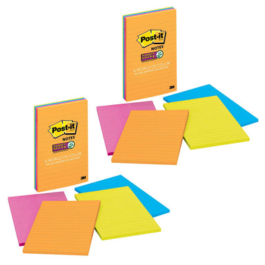 Super Sticky Notes, 4" x 6", Rio de Janeiro Collection, Lined, 4 Pads/Pack, 2 Packs - A1 School Supplies