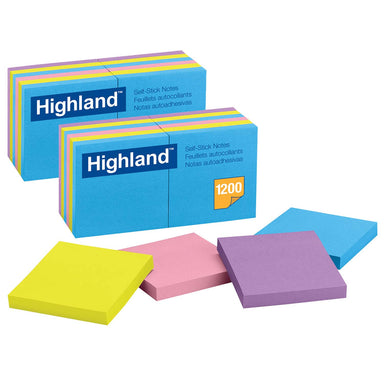 Self-Stick Removable Notes, 3" x 3", Assorted Colors, 12 Pads/Pack, 2 Packs - A1 School Supplies