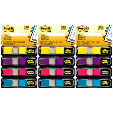 Highlighting Flags, Bright Colors, .47 in. Wide, 35 Flags/Dispenser, 4 Dispensers/Pack, 3 Packs - A1 School Supplies