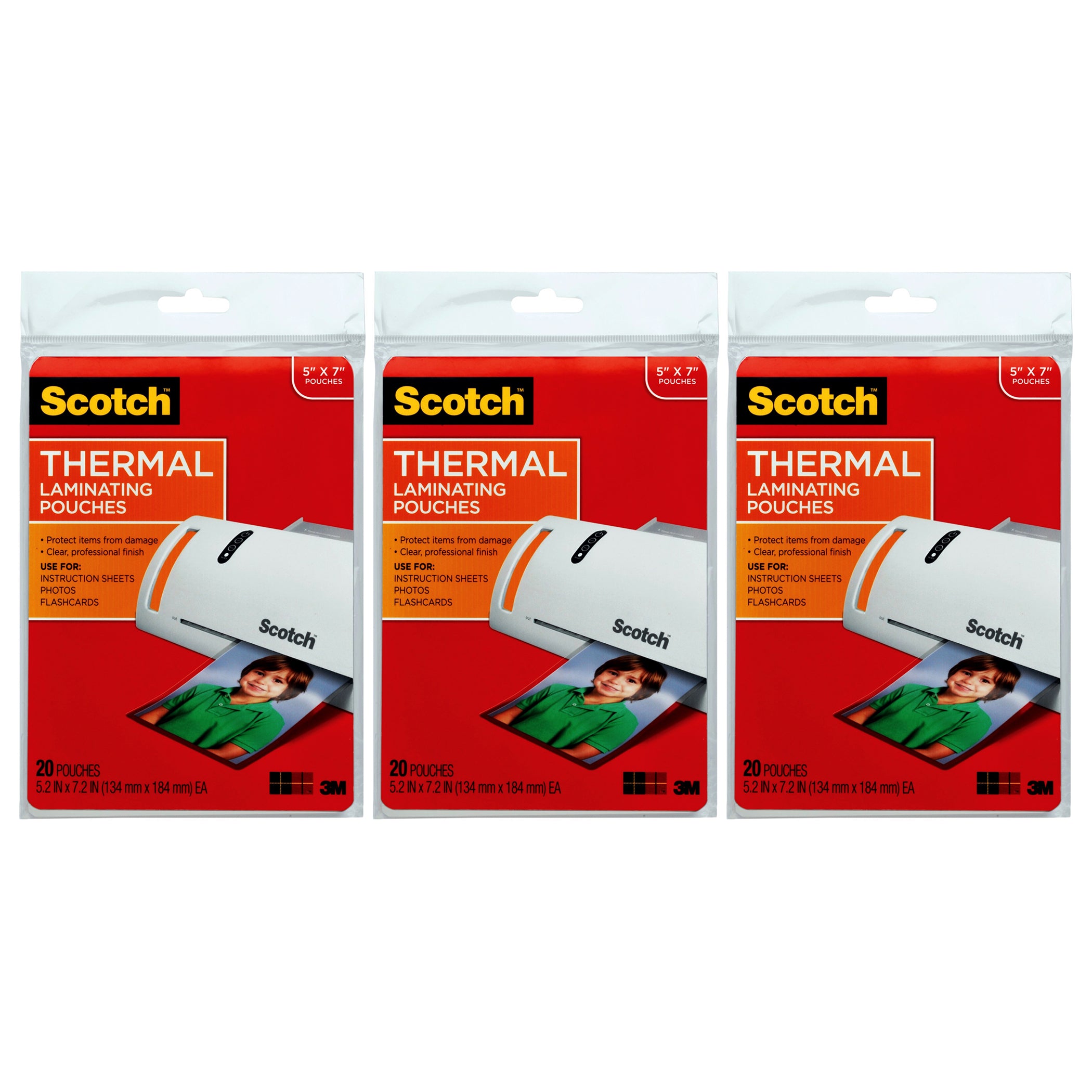 Thermal Laminating Pouches, 5 mil, 5" x 7", 20 Per Pack, 3 Packs - A1 School Supplies