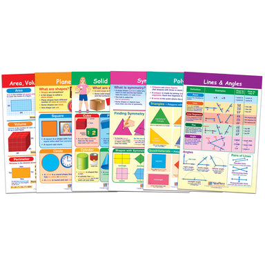 Math Bulletin Board Chart Set, Shapes & Figures, Set of 6 - A1 School Supplies