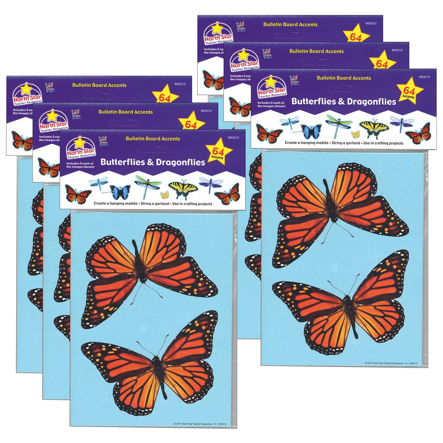 Bulletin Board Accents, Butterflies & Dragonflies, 64 Pieces Per Pack, 6 Packs - A1 School Supplies