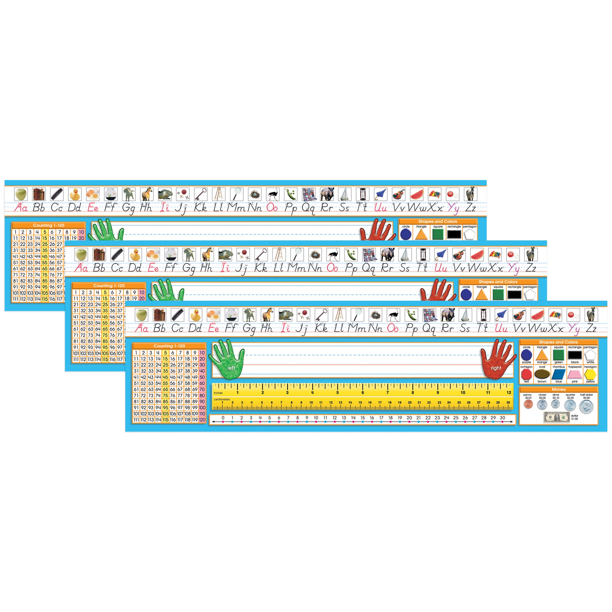 Primary Modern Manuscript Counting 1-120 Desk Plate, 36 Per Pack, 3 Packs