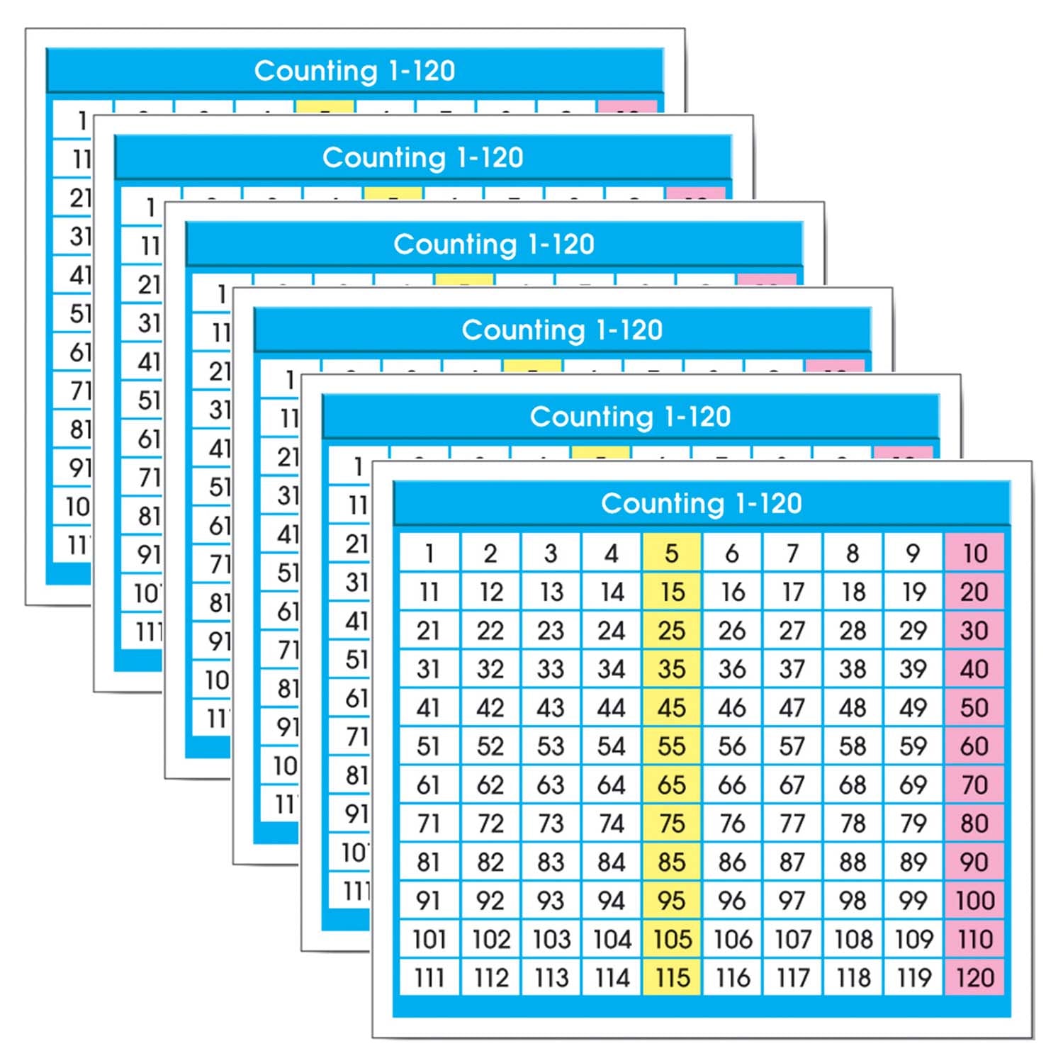 Adhesive Counting 1-120 Desk Prompts, 36 Per Pack, 6 Packs - A1 School Supplies