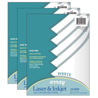 Mutli-Purpose Paper, White, 8-1/2" x 11", 150 Sheets Per Pack, 3 Packs - A1 School Supplies