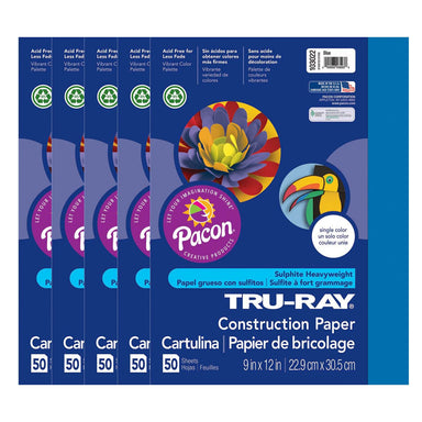 Construction Paper, Blue, 9" x 12", 50 Sheets Per Pack, 5 Packs - A1 School Supplies