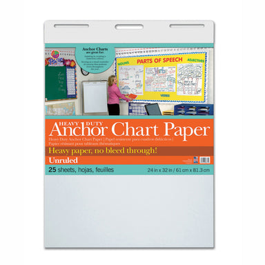 Heavy Duty Anchor Chart Paper, Non-Adhesive, White, Unruled 24" x 32", 25 Sheets - A1 School Supplies