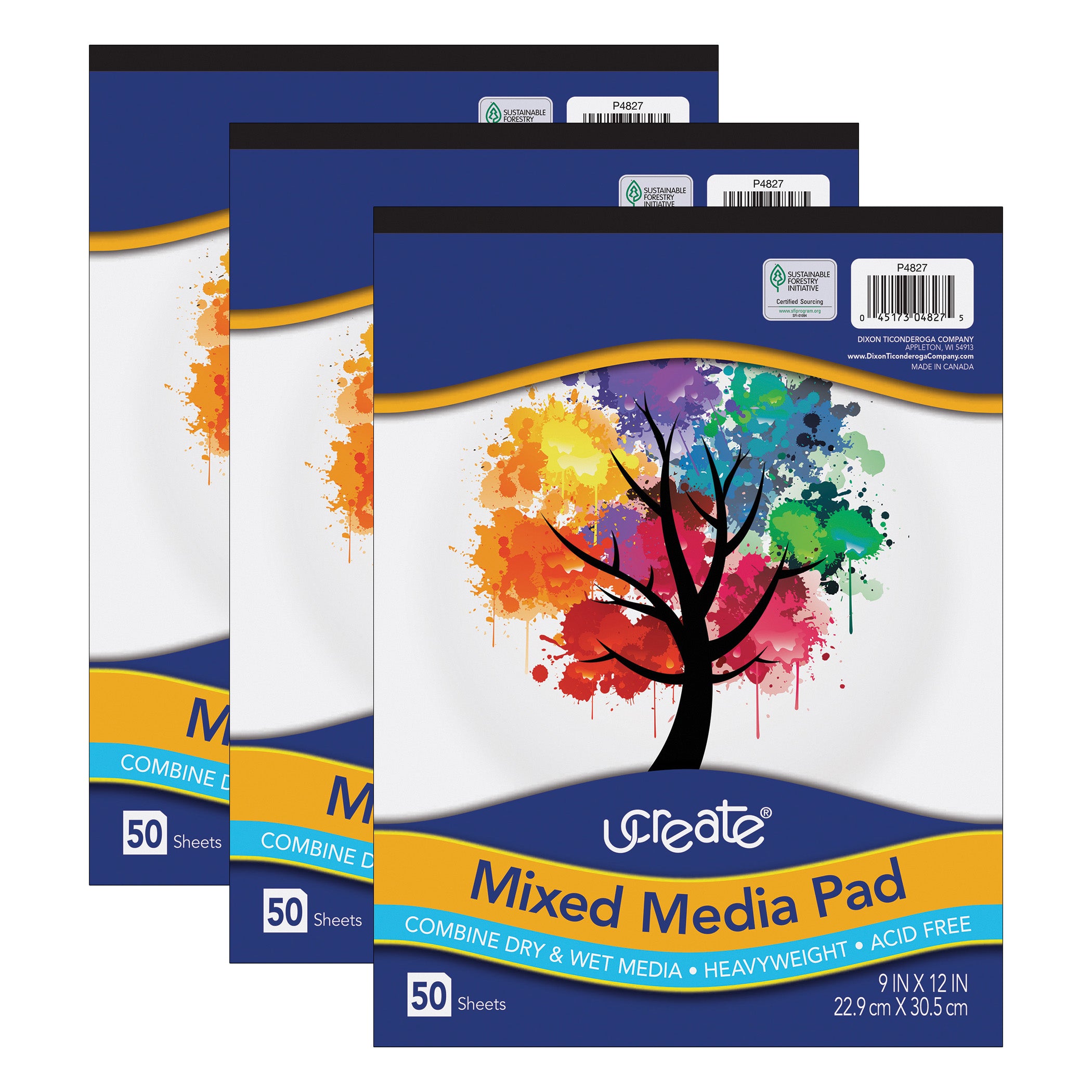 Mixed Media Pad, 9" x 12", 50 Sheets, Pack of 3