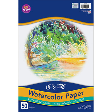 Watercolor Paper, White, 140 lb., 12" x 18", 50 Sheets - A1 School Supplies