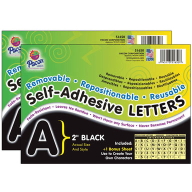 Self-Adhesive Letters, Black, Puffy Font, 2", 159 Characters Per Pack, 2 Packs - A1 School Supplies