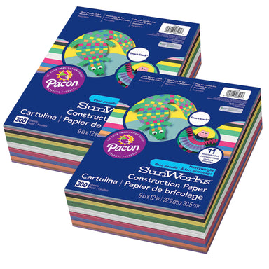 Construction Paper, 11 Assorted Colors, 9" x 12", 300 Sheets Per Pack, 2 Packs - A1 School Supplies