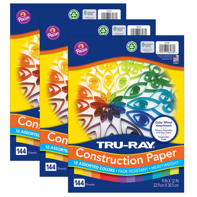 Color Wheel Assortment, 12 Vibrant Colors, 9" x 12", 144 Sheets Per Pack, 3 Packs - A1 School Supplies