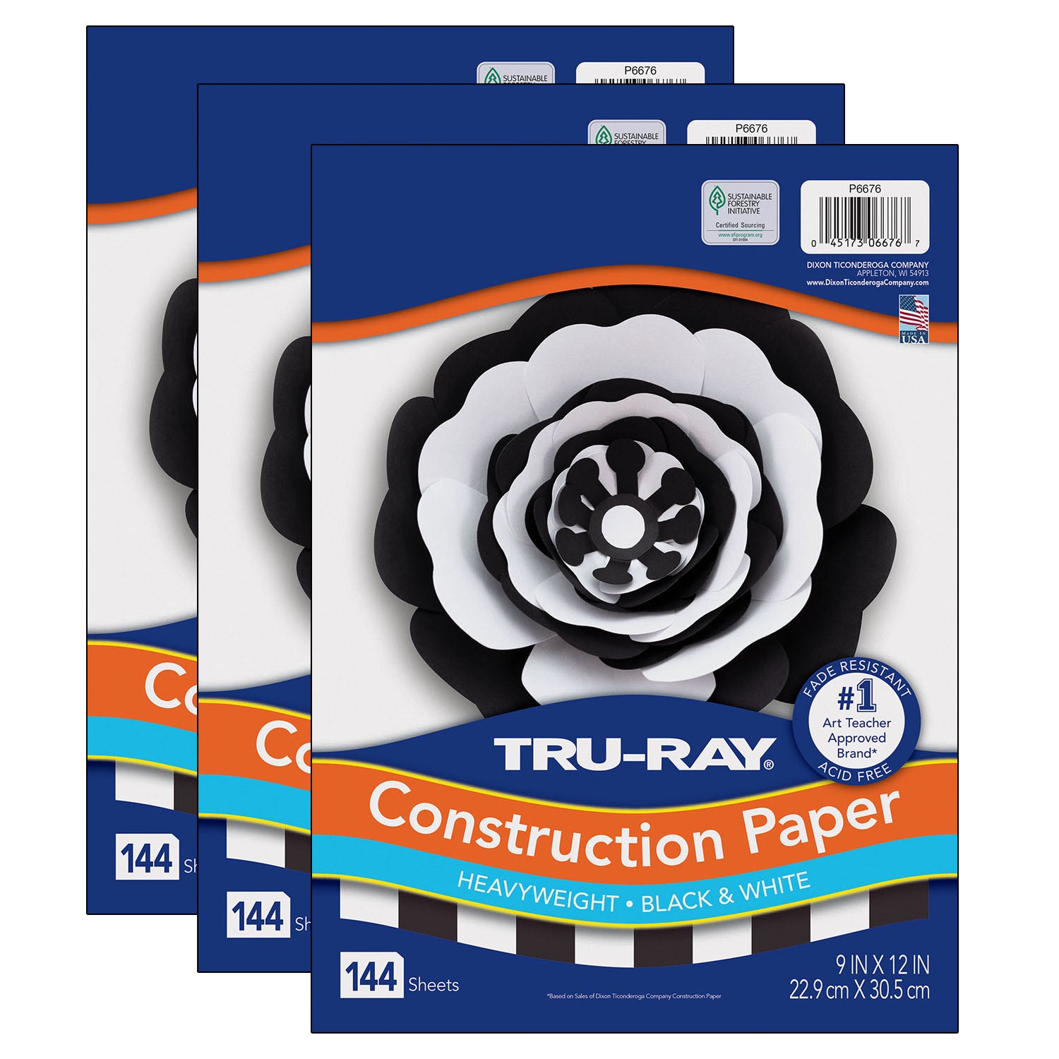 Premium Construction Paper, Black & White, 9" x 12", 144 Sheets Per Pack, 3 Packs - A1 School Supplies