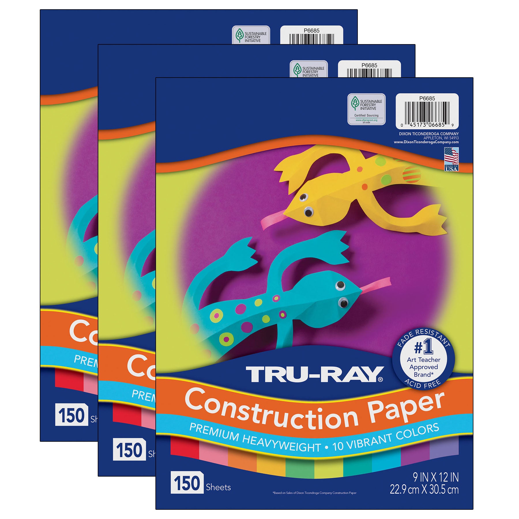 Construction Paper, 10 Vibrant Colors, 9" x 12", 150 Sheets Per Pack, 3 Packs - A1 School Supplies