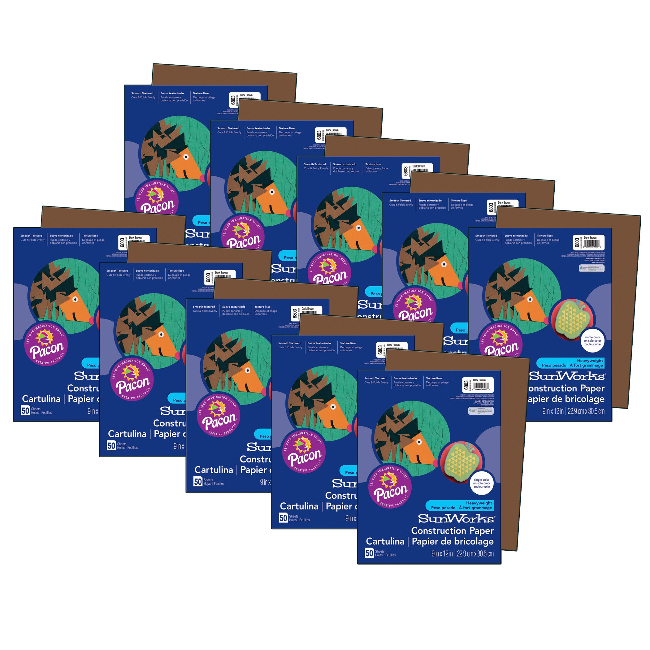 Construction Paper, Dark Brown, 9" x 12", 50 Sheets Per Pack, 10 Packs - A1 School Supplies