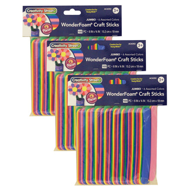 WonderFoam® Jumbo Craft Sticks, Assorted Colors, 6" x 3/4", 100 Per Pack, 3 Packs - A1 School Supplies