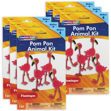 Pom Pon Animal Kit, Flamingos, 2" x 2.75" x 5.25", 4 Flamingos Per Kit, 6 Kits - A1 School Supplies