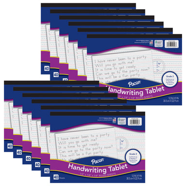 Handwriting Tablet, White, 1/2 in x 1/4 in x 1/4 in Ruled Long, 12" x 9", 40 Sheets, Pack of 12 - A1 School Supplies