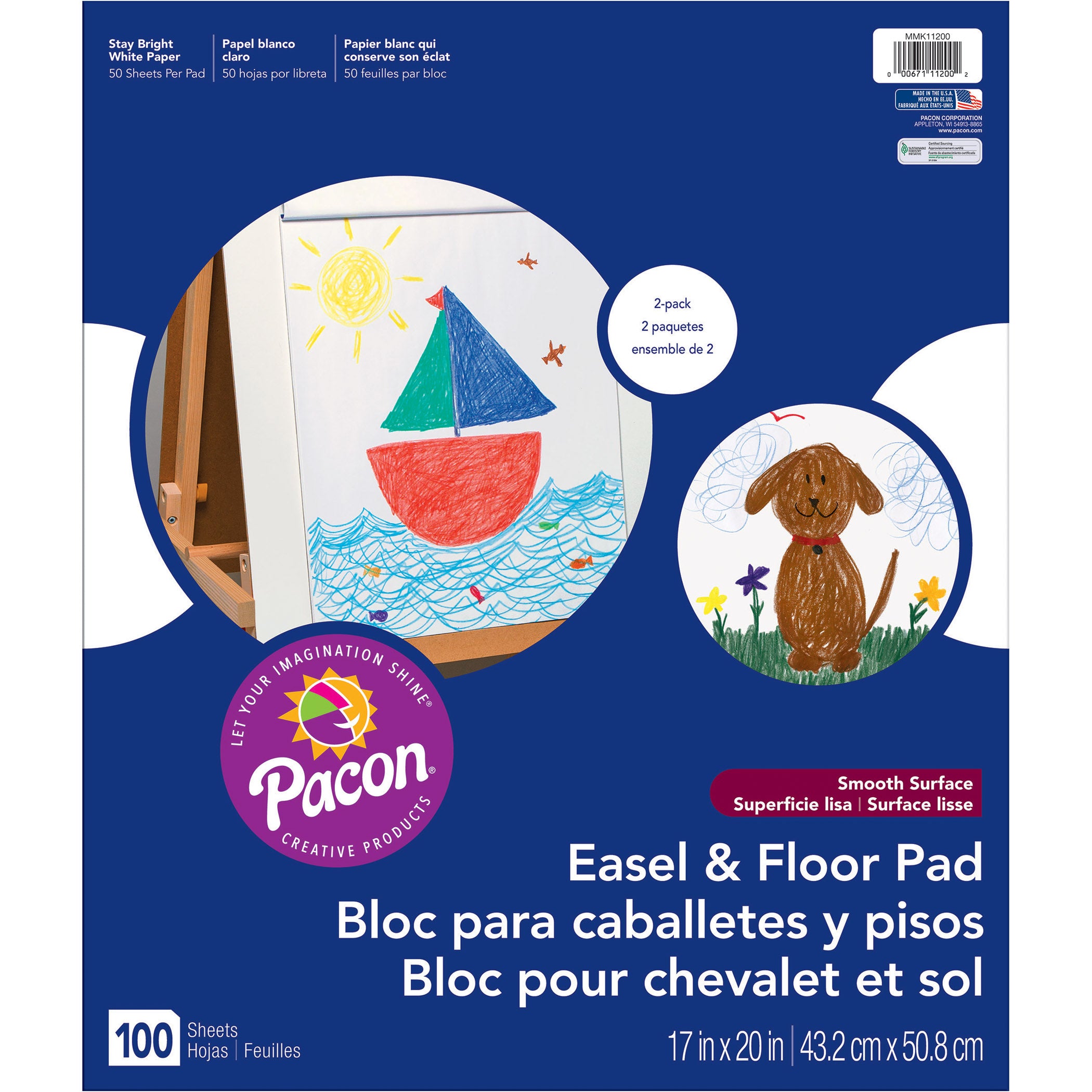 Easel & Floor Pads, White, Unruled 17" x 20", 50 Sheets, Pack of 2