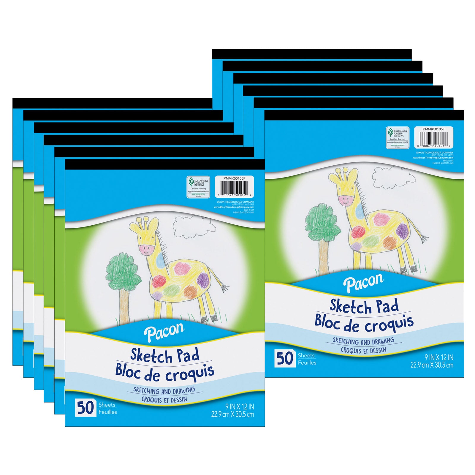 Sketch Pad, White, 9" x 12", 50 Sheets, Pack of 12 - A1 School Supplies