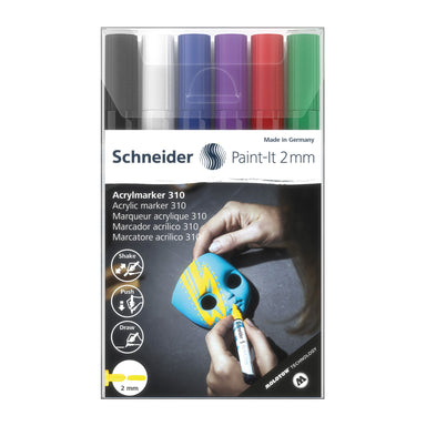 Paint-It 310 Acrylic Markers, 2 mm Bullet Tip, Wallet, 6 Assorted Ink Colors - A1 School Supplies