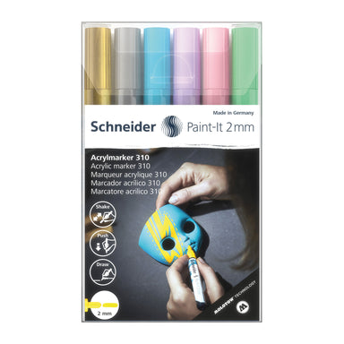 Paint-It 310 Acrylic Markers, 2 mm Bullet Tip, Wallet, 6 Assorted Pastel Ink Colors - A1 School Supplies