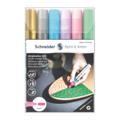 Paint-It 320 Acrylic Markers, 4 mm Bullet Tip, Wallet, 6 Assorted Pastel Ink Colors - A1 School Supplies