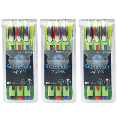 Xpress Fineliner Pen, Fiber Tip, 0.8 mm, 3 Colors Per Pack, 3 Packs - A1 School Supplies