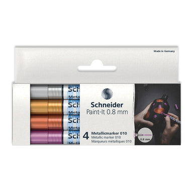 Paint-It 010 Metallic Markers, 0.8 mm Tip, Wallet, 4 Assorted Ink Colors (Set 1) - A1 School Supplies