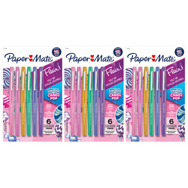 Flair Felt Tip Pens, Medium Point (0.7mm), Candy Pop Pack, 6 Per Pack, 3 Packs - A1 School Supplies